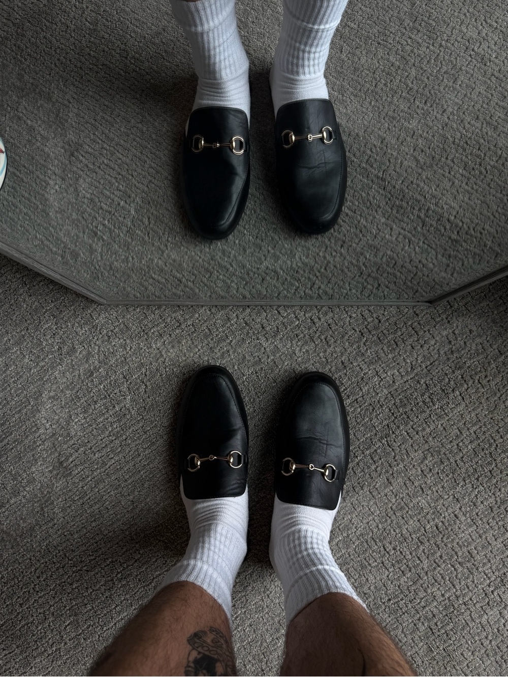 Men's Black Leather Gucci Horse Bit Mules